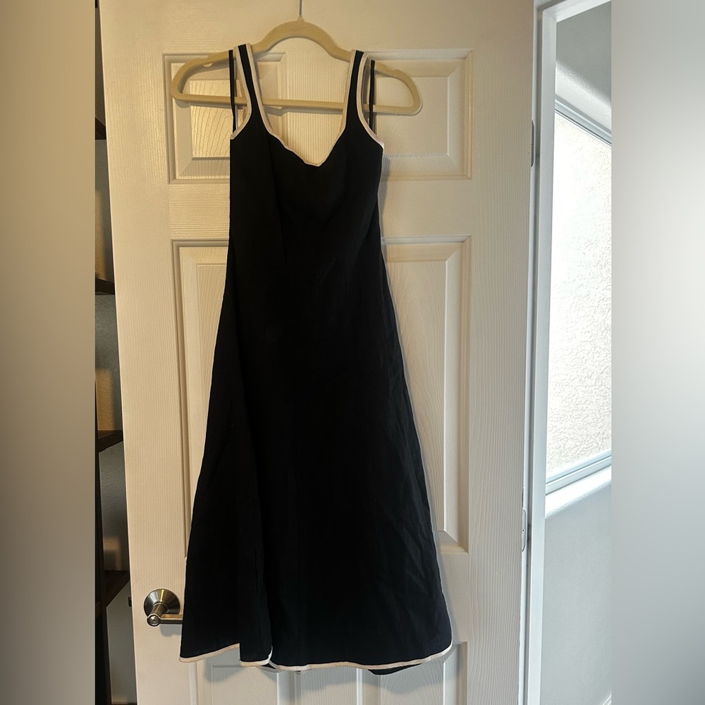 7 For All Mankind Black Spaghetti Strap Midi Dress